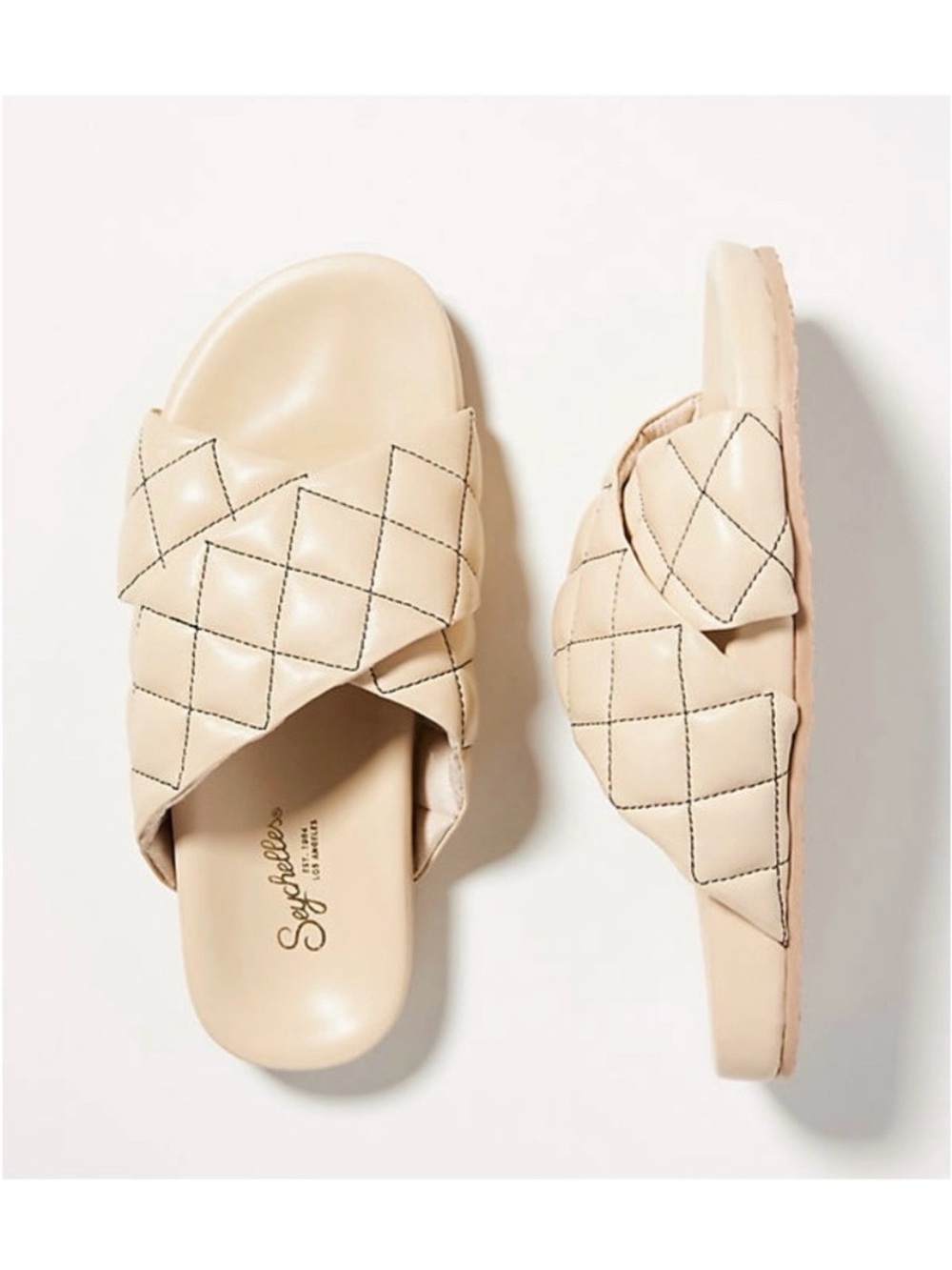 Seychelles Quilted Padded Slide Sandal in Light Beige